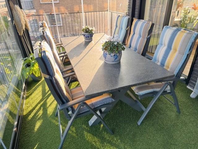 Tuinset, Tuintafel met steen blad (220x100) + 6 stoelen, Tuin en Terras, Tuinsets en Loungesets, Gebruikt, Tuinset, Overige materialen