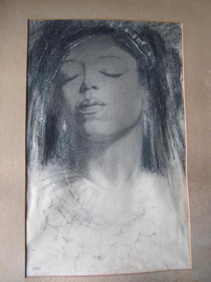 Tekening uit 1941 - F. v.d. Berg - vrouwenportret, Antiek en Kunst, Kunst | Tekeningen en Foto's, Ophalen of Verzenden