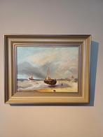 STRAND GEZICHT MET TWEE ZEILBOTEN, Antiek en Kunst, Kunst | Schilderijen | Klassiek, Ophalen