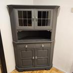 Hoekkast met glas in lood raampjes, Huis en Inrichting, Kasten | Buffetkasten, Ophalen, Gebruikt, 100 tot 150 cm, Grenenhout