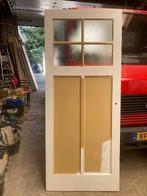 Extra brede 87,5 cm antieke Bruynzeel paneeldeur 4-ruits bov, Ophalen, Gebruikt