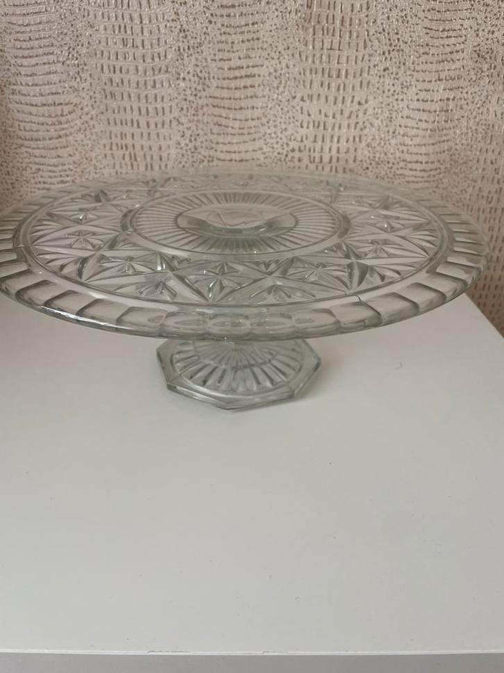 Glazen Taartschaal met Voet, Huis en Inrichting, Woonaccessoires | Schalen en Manden, Zo goed als nieuw, Schaal, Rond, Glas, Ophalen of Verzenden