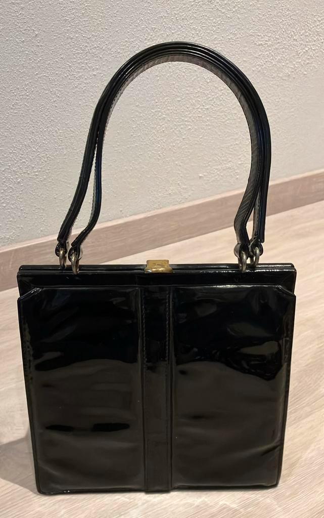 ACTIE Vintage blok van Heijst tas heyst leren handtas zwart, Sieraden, Tassen en Uiterlijk, Tassen | Damestassen, Gebruikt, Handtas