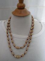ketting 21 beige houten kralen vintage retro jaren 70, Ophalen of Verzenden, Zo goed als nieuw, Beige, Overige materialen