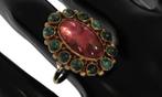 Toermalijn roze en groene 14k gouden vintage dames ring, Ophalen of Verzenden, Goud, Ring, Met edelsteen
