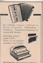 Retro reclame 1954 Vreeken muziekinstrument piano accordeon, Verzenden, Overige typen