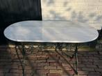 Frans bistrotafel met marmerblad en gietijzeren onderstel, Ophalen, Zo goed als nieuw, Ovaal, Overige materialen