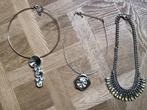 3 zilverkleurige kettingen ,ketting met steen ,spang collier, Ophalen, Zo goed als nieuw, Zilver, Overige materialen