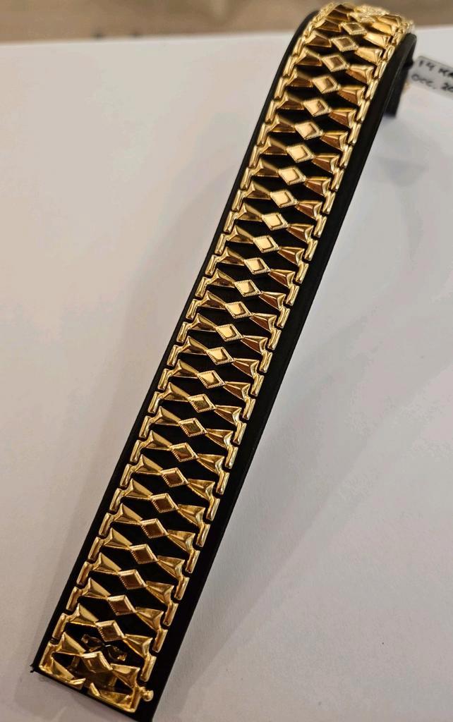 14 karaats gouden brede Italiaans design schakel armband, Sieraden, Tassen en Uiterlijk, Armbanden, Zo goed als nieuw, Goud, Goud