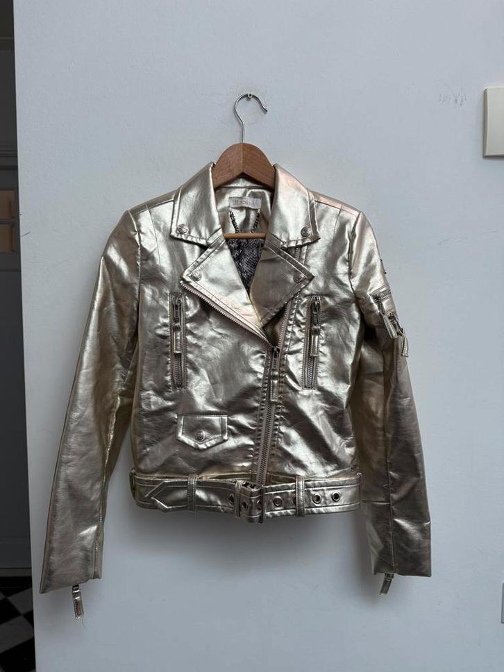 Josh V biker jacket – goud metallic – maat S, Kleding | Dames, Jassen | Zomer, Zo goed als nieuw, Maat 36 (S), Overige kleuren