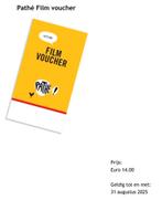4 film vouchers voor Pathe geldig t/m 31-08-2025, Tickets en Kaartjes, Drie personen of meer, Vrijkaartje alle films