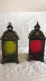 Oosters windlicht met gekleurd glas, Bruin, Ophalen of Verzenden, Zo goed als nieuw, Metaal