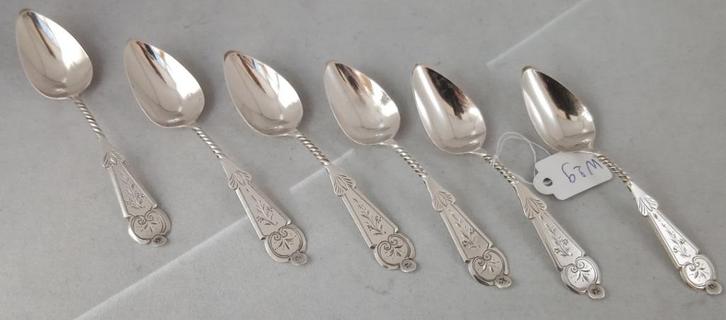 6 mokkalepeltjes Gravé Massief 835 zilver, Antiek en Kunst, Antiek | Goud en Zilver, Zilver, Ophalen of Verzenden