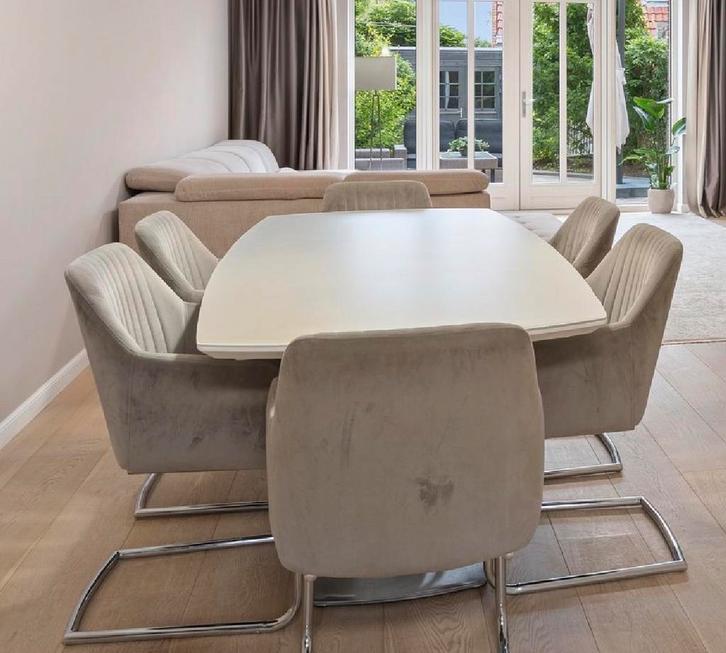 Eettafel Hoogglans Wit - Fredriks Abasa, Huis en Inrichting, Tafels | Eettafels, Zo goed als nieuw, 100 tot 150 cm, 150 tot 200 cm