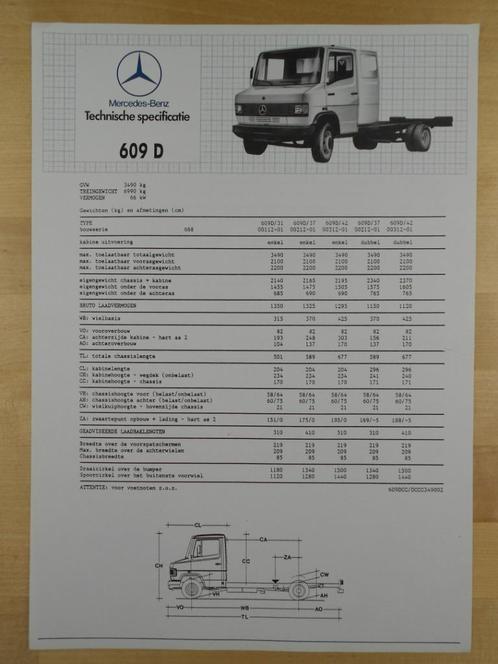 Mercedes 609D Technische Specificatie folder ca 1987 CCL – 6, Boeken, Auto's | Folders en Tijdschriften, Zo goed als nieuw, Mercedes