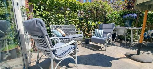 Tuinbank en stoelen Intenso Napoli, Kees Smit, grijs, Tuin en Terras, Tuinsets en Loungesets, Zo goed als nieuw, Wicker, 4 zitplaatsen