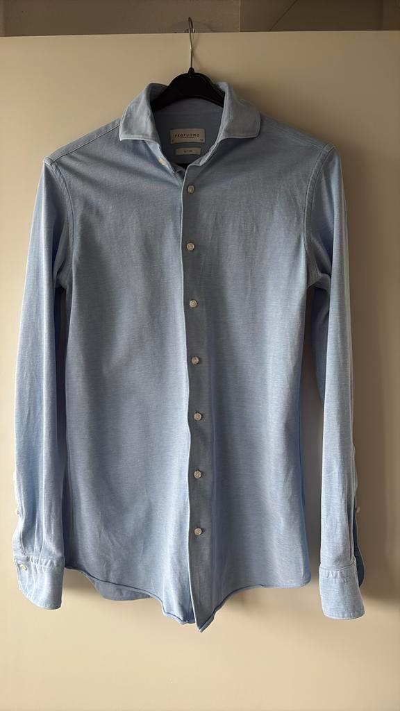 Lichtblauw overhemd Profuomo knitted 39 (valt37), Kleding | Heren, Overhemden, Zo goed als nieuw, Halswijdte 39/40 (M), Blauw