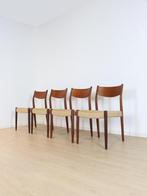 set 4 vintage Fristho eetkamerstoelen papercord, Huis en Inrichting, Stoelen, Ophalen, Gebruikt, Bruin, Vintage