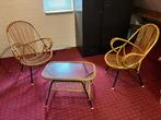Rieten stoelen set met glazen tafel, Huis en Inrichting, Stoelen, Ophalen, Gebruikt, Bruin, Twee