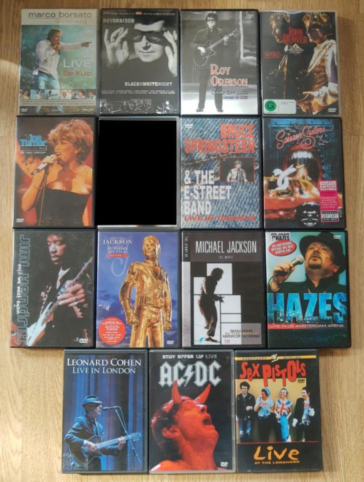 MUZIEK DVD's / Jimmi Hendrix Roy Orbison Tina Turner ACDC, Cd's en Dvd's, Dvd's | Muziek en Concerten, Zo goed als nieuw, Alle leeftijden