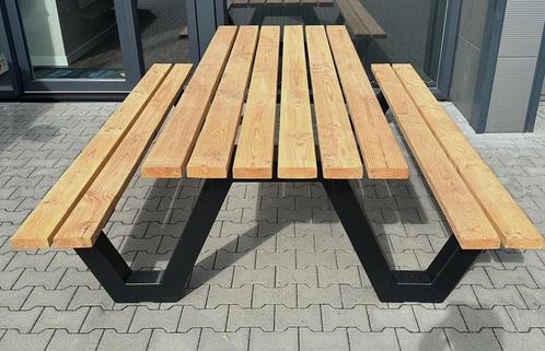 Douglas geïmpregneerd picknick tafel met stalen poot, Tuin en Terras, Picknicktafels, Nieuw, Rechthoekig, Staal, Ophalen