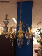 Oude goud kleurige kroonluchter 5arns kristal lamp €120, Barok brocante koloniaal landelijk boheems, Ophalen of Verzenden, Zo goed als nieuw