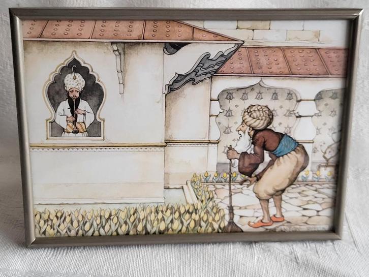 Vintage lijst met bolglas, prent A Pieck (De Fakir), Antiek en Kunst, Curiosa en Brocante, Ophalen of Verzenden