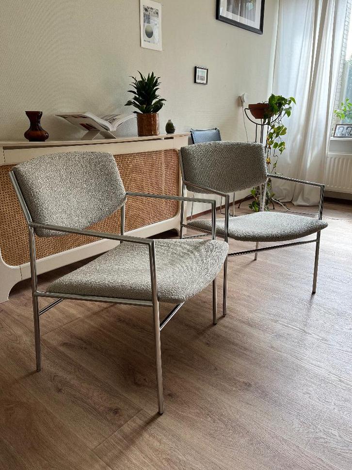 2x fauteuil door Gijs van der Sluis, Huis en Inrichting, Fauteuils, Zo goed als nieuw, Metaal, Stof, 50 tot 75 cm, Minder dan 75 cm