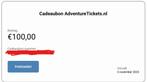 Cadeaubon AdventureTickets twv €100,-, Eén persoon, Cadeaubon, Overige typen