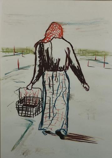 Ronald Versloot(1964)Kleurpotl papier"Vrouw e Korf " Ges Ged beschikbaar voor biedingen