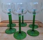 6 vintage Elzas glas glazen wijnglazen groene voet, Ophalen of Verzenden, Zo goed als nieuw, Overige typen
