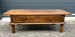Antieke eikenhouten salontafel met brede lade, Ophalen, Gebruikt, 50 tot 100 cm, Landelijk rustiek