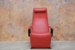 Als NIEUW! rode leren Jori Brainbuilder design relaxfauteuil, 100 tot 125 cm, Design, Metaal, Zo goed als nieuw