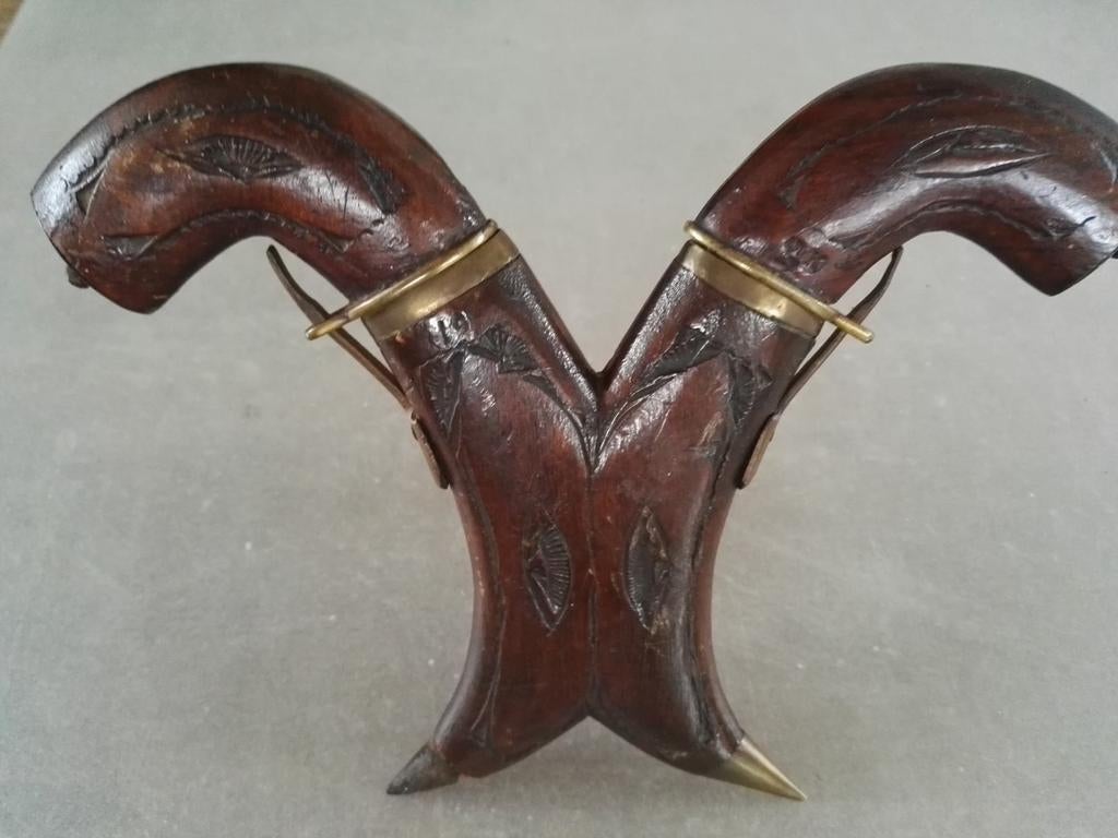 Oriënten Houten metaal foudraal met mes en vork, Antiek en Kunst, Ophalen of Verzenden