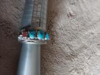 Zilveren ring met turquoise en bloed koraal maat 25.3 mm, Sieraden, Tassen en Uiterlijk, Ringen, 20 of groter, Verzenden, Nieuw