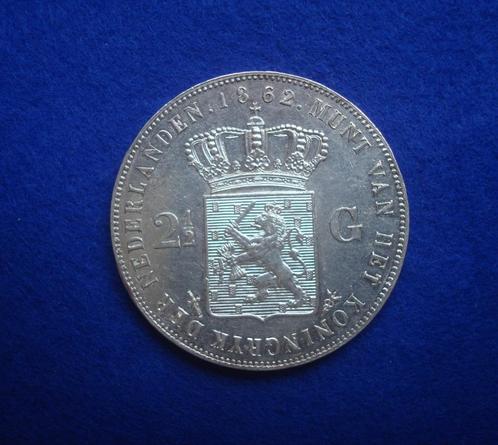 2 1/2 Gulden 1862 FDC-, Postzegels en Munten, Munten | Nederland, 2½ gulden, Koning Willem III, Zilver, Ophalen