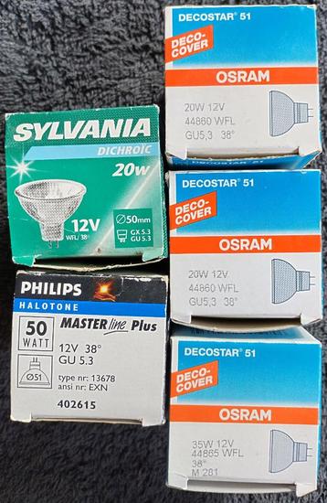 NIEUW 5 x halo-spotjes (3x Osram, 1x Philips, 1x Sylvania) beschikbaar voor biedingen