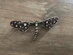 Vintage Libelle Haarspeld met diamantjes, Ophalen, Gebruikt, Zilver, 7 tot 10 cm