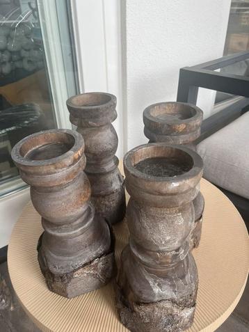 4 x houten Light & Living kandelaars 31 cm. beschikbaar voor biedingen