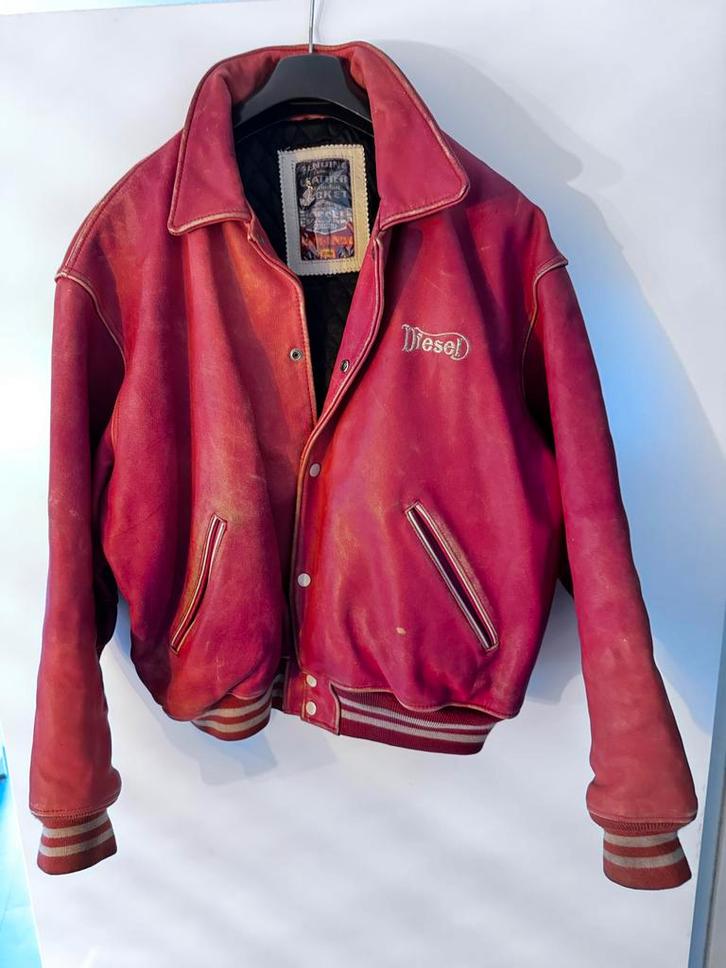 Vintage Diesel Flying Cougar Jack XL - Rode Bomberjackn M/V, Kleding | Heren, Jassen | Zomer, Gedragen, Maat 56/58 (XL), Rood