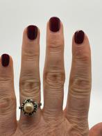 A437 Prachtige zilveren ring parel blauwe saffier maat 17, Sieraden, Tassen en Uiterlijk, Antieke sieraden, Ophalen of Verzenden