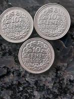 3 zilveren dubbeltjes in mooie kwaliteit zie foto's, Postzegels en Munten, Munten | Nederland, Zilver, Koningin Wilhelmina, 10 cent