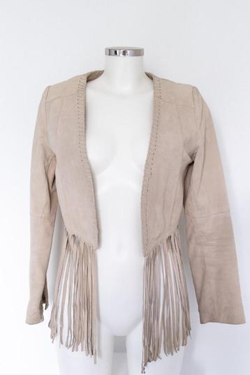 IBANA suede jasje beige met franjes western style maat 36