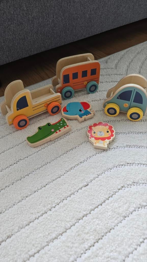 Fisher price speelgoed houten autos met dieren, Kinderen en Baby's, Ophalen of Verzenden