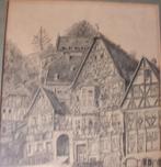 Stadsgezicht met fontein ,  Oldenwald ,   Duitsland ., Antiek en Kunst, Ophalen of Verzenden