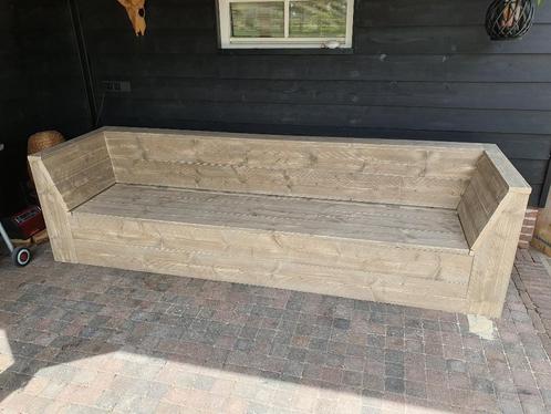 Unieke loungebank van steigerhout met schuine armleuningen, Tuin en Terras, Tuinbanken, Nieuw, Hout, Ophalen