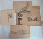 Partijtje van 4 losse tekeningen - ongesigneerd/ ongedateerd, Verzenden, Gelezen, Onbekend