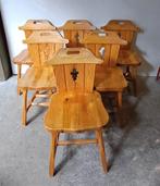 Vintage brutalist 6x tiroler pinewood stoelen, Ophalen of Verzenden, Zo goed als nieuw