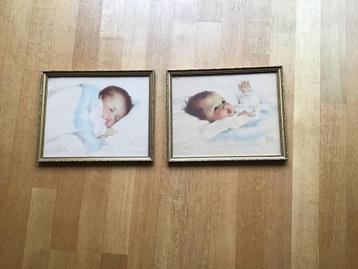Vintage Kinder Schilderijen - Set van 2 beschikbaar voor biedingen