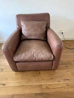 Marconi Saddle leren fauteuil – Bruin leer – Wengé poten, Ophalen, Gebruikt, 50 tot 75 cm, Hout